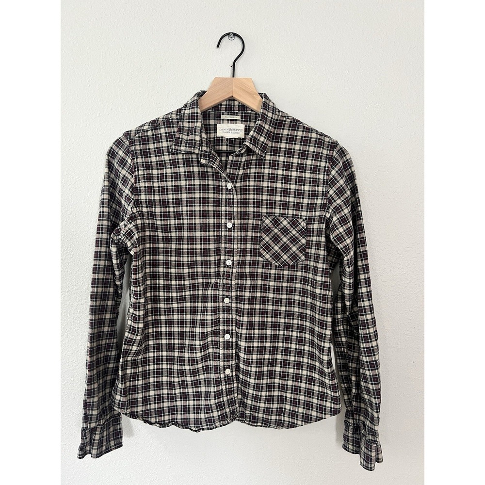Denim & Supply Ralph Lauren RL Tomboy Navy Cream Red Plaid Button Down Shirt L